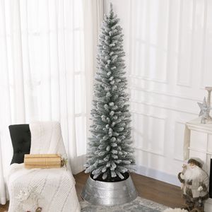 Albero di Natale Artificiale Realistico a Forma di Matita da 2,1 m con 405 Punte Innevate e Base in Metallo - Product Image 1