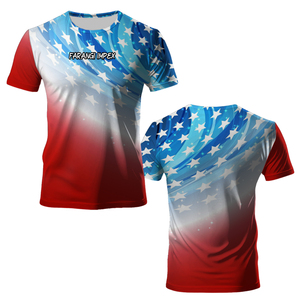 เสื้อยืดตกปลาพิมพ์ลายกันแดด UPF 50+ น้ำหนักเบา สไตล์ฮาวาย สีน้ำเงิน ลายพิมพ์ซับลิเมชั่น  ลายโลโก้ปลาใหญ่ด้านหลัง - Product Image 5