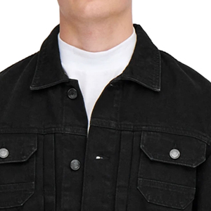 Veste en jean noire pour homme AMDAA ENTERPRISES, col rabattu, boutons en corne, poches sur le devant, vêtement d'extérieur décontracté pour l'automne, en coton tissé uni - Product Image 6