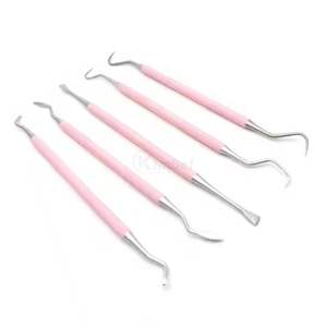 Ensemble de 5 détartreurs dentaires à manche rose, en acier inoxydable, à double extrémité, outils parodontaux pour usage professionnel - Product Image 2