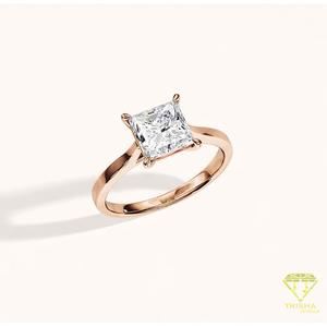Anillo de Compromiso Solitario con Diamante Cultivado en Laboratorio, Corte Princesa, en Oro Rosa de 14K, Anillo Clásico de Promesa, Aniversario de Bodas para Mujer - Product Image 3