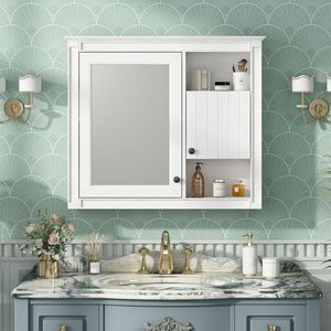 32 "bagno bianco montato a parete armadietto dei medicinali con 3 ripiani e porta a specchio per la conservazione della toilette - Product Image 3