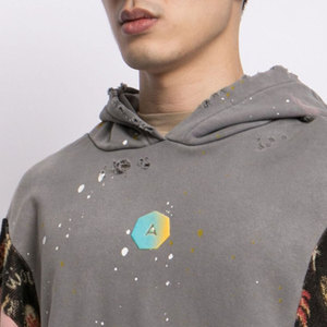 Sweat à capuche pour homme Y2K Streetwear Vintage, délavé à l'acide, effet vieilli, avec broderie et lettres en patchwork, 500 GSM - Product Image 5