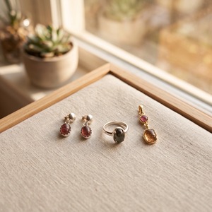 Moku <b>Jewellery</b> Tourmaline Jewelry <b>Set</b> Pendant Earrings Necklace Oval Cabochon Gemstone <b>Pink</b> Stone Drop Silver Tone Gold Tone - Product Image 5