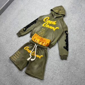 Red Hooded 100% Cotton Fleece Thickness Tracksuit Set for <b>Men</b> with Printed Letters and Zipper Closure Vintage Winter Wear - Product Image 4