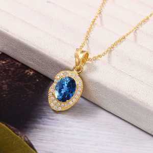Colgante de turmalina azul con corte ovalado, plata de ley 925, chapado en oro de 14 quilates, colgante de compromiso, regalo de joyería para mujer - Product Image 6