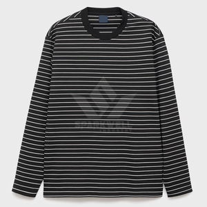 T-shirt à manches longues rayé pour homme, col rond, coupe classique, tricoté, vêtement écologique, respirant, tendance - Product Image 1