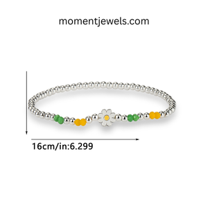 925 Silver Rhodium Plated Ball Flower Charm Elastic <b>Beaded</b> <b>Bracelet</b> for Women Party Gift - Product Image 1