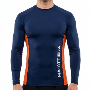 Camiseta de Compresión de Manga Larga para Hombre, Azul Marino con Panel Naranja, Ropa Deportiva para Gimnasio, Fitness, Running, Ropa Deportiva de Alto Rendimiento, Capa Base Atlética - Product Image 1