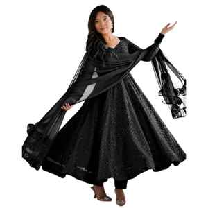 Vestido Largo Anarkali de Georgette con Pedrería, con Dupatta de Diseñador y Manga Larga para Mujer, Venta al Por Mayor - Product Image 1