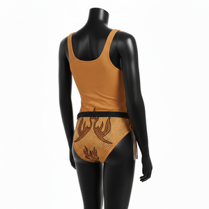 Traje de baño de una pieza para mujer, tela suave de poliéster y spandex GSM, color bronceado, logotipo con cristales termoadhesivos, diseño personalizado. - Product Image 5