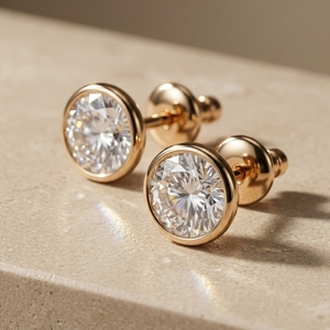Modern Minimalist Bezel-Set Lab Grown Diamond Earrings Custom Made 10k 14k 18kt Yellow Gold IGI Certified Unisex Design for - Product Image 1