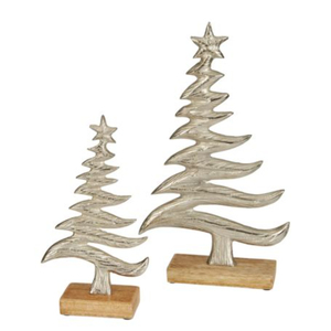Minimalist Metal <b>Christmas</b> <b>Tree</b> Sculpture With Rustic Wooden <b>Base</b> Wholesale Elegant Cast Aluminum Tabletop Xmas <b>Tree</b> Ornament - Product Image 4