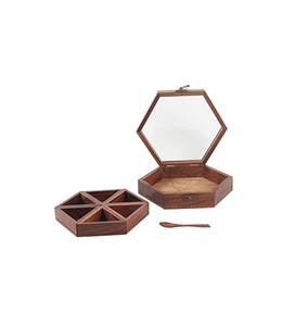 Wood Spice <b>Box</b> With Acrylic Lid 9 Compartment Organizer Spice <b>Box</b> Wooden Container With Spoon - Product Image 1