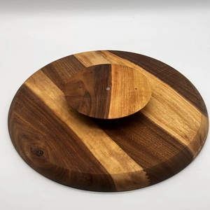 Wood Double Tier Rotating <b>Tray</b> Smooth-Spin Lazy Susan for Tabletop <b>Spice</b> Serving - Product Image 1