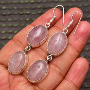 Boucles d'oreilles clous en quartz rose faites à la main, en argent sterling 925 plaqué rhodium, bijoux en pierres précieuses naturelles pour femmes, cadeau de fête, vente en gros - Product Image 2