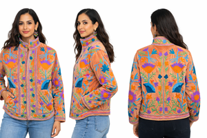 Veste réversible en velours et coton, motif floral vintage, broderie Suzani, textile du Rajasthan, écologique, manches longues, printemps - Product Image 3