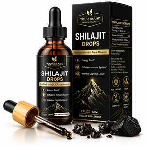 Approvisionnement en gros de gouttes liquides de Shilajit de l'Himalaya, supplément de soutien énergétique et de vitalité à base d'acide fulvique, OEM - Product Image 1