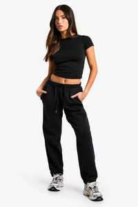 Pantalones deportivos largos de mujer, talla pequeña, con estampado de leopardo, de pierna ancha, de felpa y tela suave al tacto, pantalones de chándal para mujer. - Product Image 2