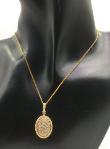 Collier pendentif halo en diamant naturel rond 0,95 carat, argent sterling plaqué or, pour femme, mariage, fiançailles - Product Image 5