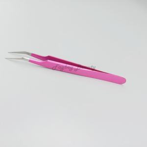 Pince à épiler de haute qualité en acier inoxydable de couleur rose pince à épiler à pointe dorée prix de gros pince à épiler d'extension de cils pointe en fibre - Product Image 3