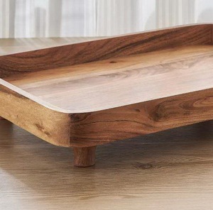 Plateau de service en bois naturel éco-responsable, fait main en bois d'acacia, plateau de présentation alimentaire, fabriqué avec des matériaux de haute qualité - Product Image 3