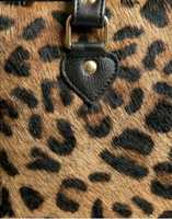 Sac fourre-tout décontracté de luxe pour femme à imprimé léopard avec fermeture éclair, bandoulière en cuir véritable et finition noire