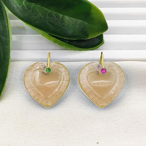 จี้ควอตซ์แชมเปญรูปหัวใจแกะสลัก ขนาด 20 มม. รูปหัวใจ งานแฮนด์เมด ชุบทอง สำหรับทำเครื่องประดับ ขายส่ง - Product Image 1