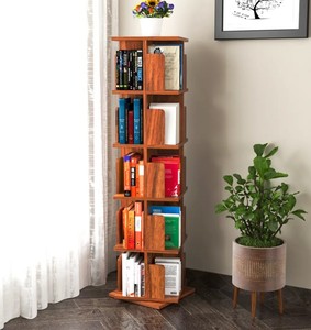 Indian Rosewood Revolving Book Rack Corner Wooden Bookshelf Narrow Storage Organizer for Living Room | Jodhpur Handicraft - Product Image 1