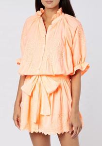 Robe blouson d'été moderne pour femmes-Tunique féminine en popeline rose tendre avec broderie Ric Rac Style Boho pour femmes-Mini col - Product Image 6