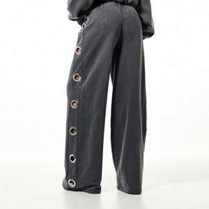 Pantalones de chándal de mujer con lavado ácido, jogger de pierna recta, pantalones de chándal de forro polar para mujer, pantalones de chándal de pierna ancha para mujer - Product Image 2
