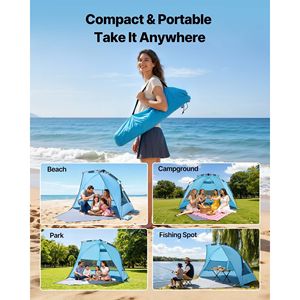 Tenda da Spiaggia Portatile Pop-Up per 4 Persone con Protezione Solare UPF 50+, Tettoia Parasole e Borsa per il Trasporto per la Sabbia - Product Image 6