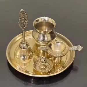 CREATIVE METAL Juego de Bandejas Decorativas de Latón Antiguo Tradicional, de Alta Calidad y Duraderas, para Ceremonias Religiosas de Diwali - Product Image 1