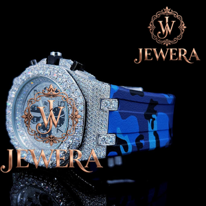 นาฬิกาข้อมือหรูหราประดับเพชรโมซิเนตสีน้ำเงินสายยาง ดีไซน์หรูหรา พร้อมนาฬิกาข้อมือประดับเพชรโมซิเนตสีขาวสายยาง - Product Image 3