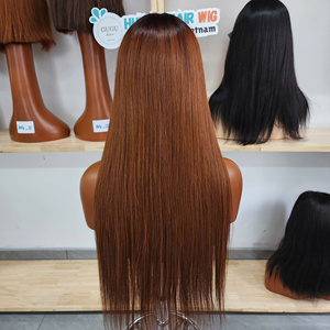 Perruque en gros Bang Wig, cheveux vierges vietnamiens ultra-lisses pour femmes, avec closure 2x6 sans colle, couleur marron - Product Image 1