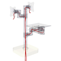Support double moniteur pour point de vente avec gestion des câbles, prise de sortie, support de câbles traversants, fixation d'imprimante, capacité max. 10 kg par moniteur, VESA 75/100 mm