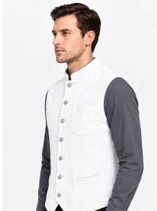 Men's Corduroy <b>Vest</b> Mandarin Collar Button Closure Full <b>Sleeve</b> - Product Image 3