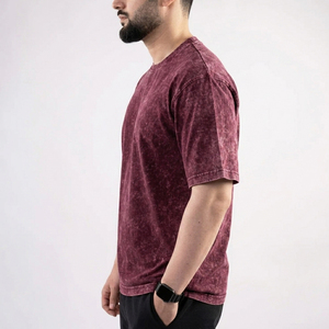 Camiseta de Algodón Lavado Color Granate para Hombre, Manga Corta, Cuello Redondo, Corte Regular, Estilo Casual, Tejido Jersey, Color Sólido, Diseño Liso - Product Image 5