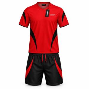 Conjunto de Camiseta y Pantalones Cortos de Fútbol para Hombre, Color Rojo y Negro, Cuello en V, Manga Corta, Poliéster que Absorbe la Humedad, Uniforme Deportivo - Product Image 1