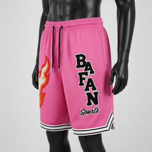 Shorts de basket-ball pour hommes, tissu en maille polyester de qualité, empiècements contrastés avec logo personnalisé appliqué, shorts de sport pour hommes. - Product Image 4