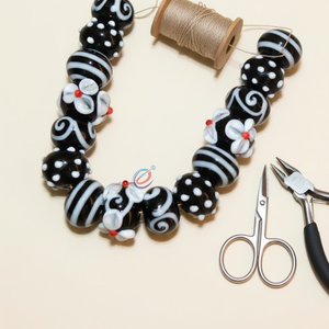 Handcrafted Artistic Black & White Lampwork Glass Round Loose <b>Beads</b> 16-18mm | 8 Inch Strand for Jewelry Making EXCEL EXPORTS - Product Image 4