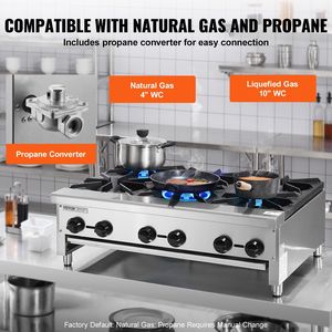Fornello da Banco Commerciale in Acciaio Inox con 6 Bruciatori a Gas, Piastra Riscaldante a Propano/Gas Naturale, Attrezzatura da Cucina Professionale - Product Image 3