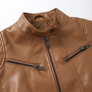Best Quality Women Genuine Leather Jacket Knitted <b>Canvas</b> Winter Custom Made Quick Dry Breathable Stand Collar Zipper Closure - Product Image 3
