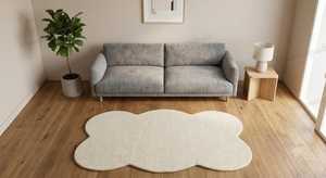 Tapis en peluche fantaisie en forme de crème, tufté à la main, en laine et acrylique, motif floral, adapté aux animaux domestiques, écologique, pour salon, style scandinave - Product Image 4