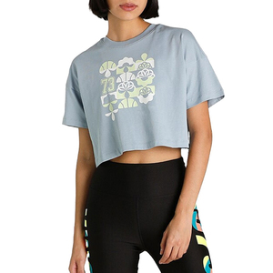 Women's Light <b>Blue</b> Crew Neck <b>Crop</b> <b>Top</b> Short Sleeve Solid Regular Fit Casual Hip Hop Eco-Friendly T-Shirt Spring Summer Wear - Product Image 2
