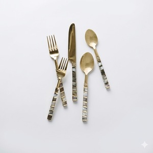 Elegant Metal <b>Flatware</b> Set With Mother Of Pearl Handles Mirror Polish Dishwasher Safe For Wedding And Home Use - Product Image 2