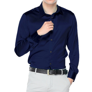 Chemise de mariage en satin de soie pour homme, chemise de cérémonie brillante blanche unie pour marié, idéale pour les fêtes - Product Image 5