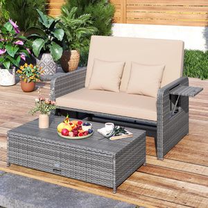Sofá Loveseat Relajante para Patio con Otomana y Bandeja Retráctil, Comodidad Ajustable, Almacenamiento y Diseño Elegante para Espacios Exteriores - Product Image 3