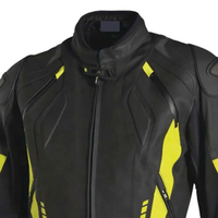 Veste de moto pour homme en cuir synthétique noir et jaune, coupe-vent, col montant, fermeture éclair