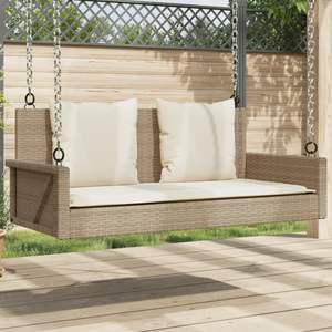 Banc balançoire en rotin PE beige avec structure en acier thermolaqué, produit standard pour patio - Product Image 1